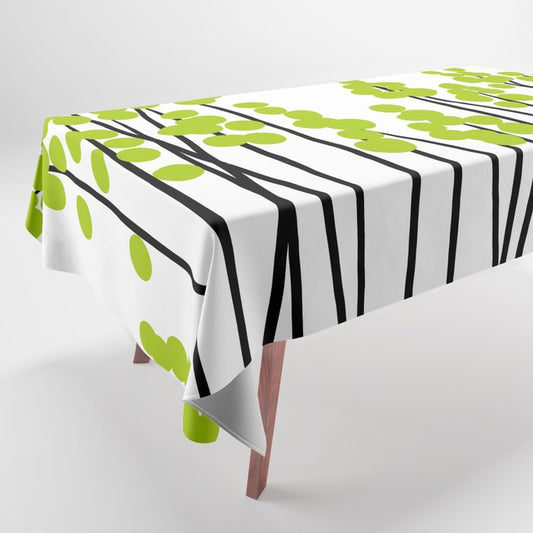 Hello Spring! Green/Black Retro Plants on White #decor #society6 #buyart Tablecloth Gallery Image 1