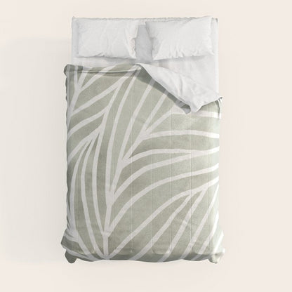Sage green leaf line art Comforter Gallery Image 3
