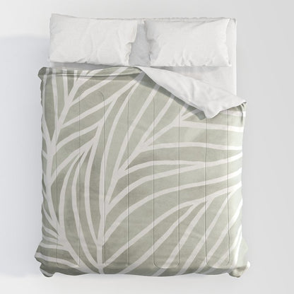 Sage green leaf line art Comforter Gallery Image 7