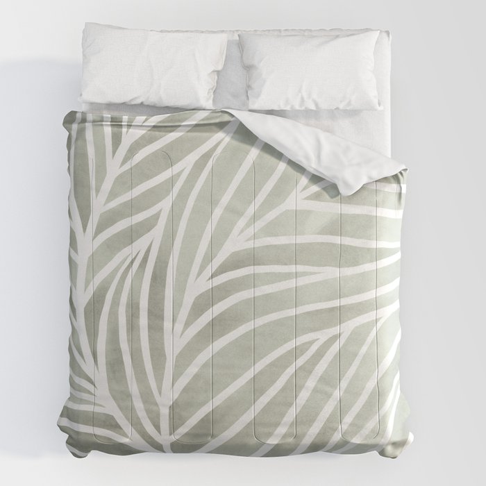 Sage green leaf line art Comforter Gallery Image 2