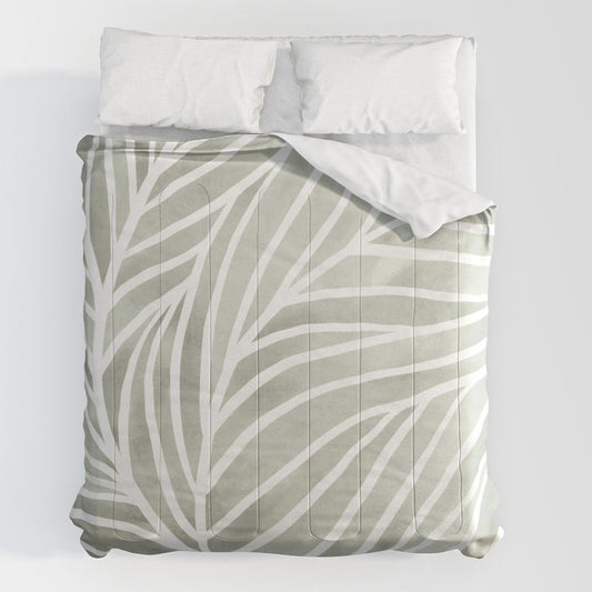 Sage green leaf line art Comforter Gallery Image 2