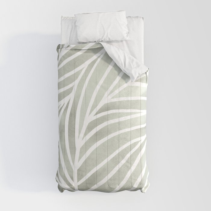 Sage green leaf line art Comforter Gallery Image 9