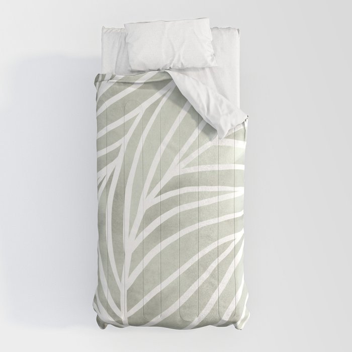 Sage green leaf line art Comforter Gallery Image 10