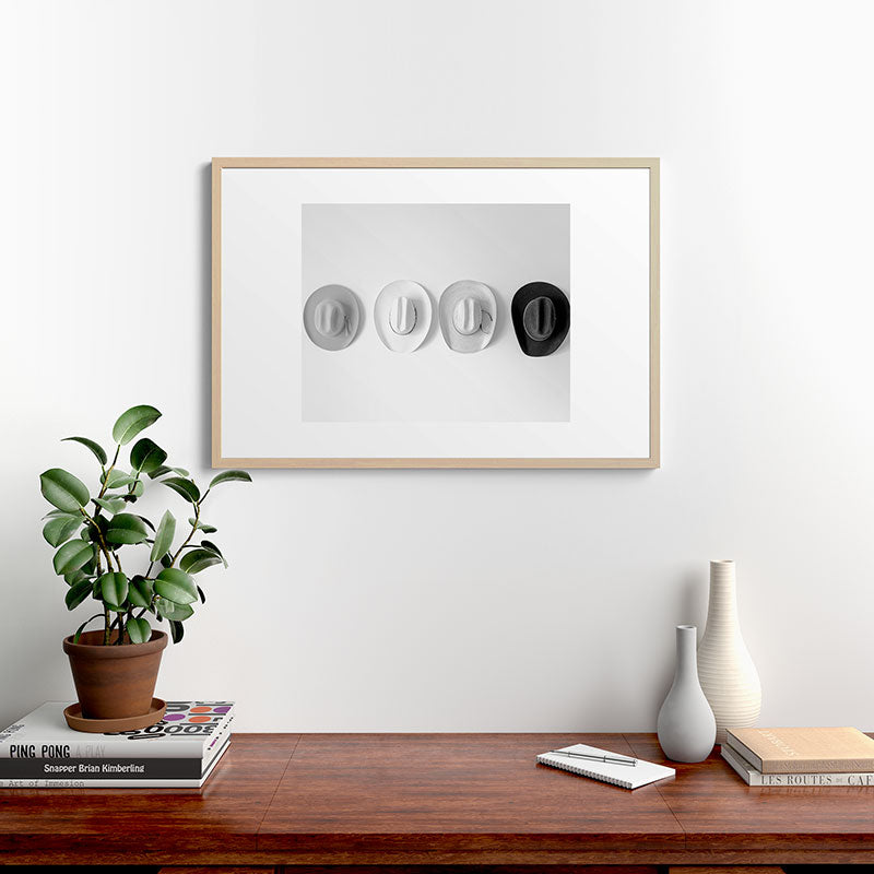 Cowboy Hat Wall - Black and White Framed Art Print Gallery Image 20