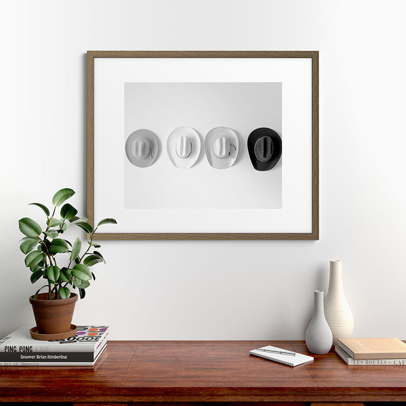 Cowboy Hat Wall - Black and White Framed Art Print Gallery Image 42