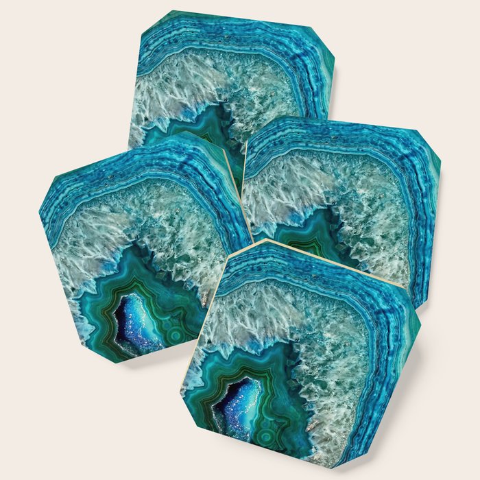 Aqua turquoise agate mineral gem stone Coaster Gallery Image 1