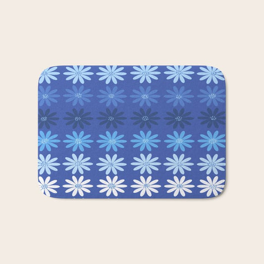 Ombre Abstract Daisies on Cobalt Blue Bath Mat Gallery Image 1
