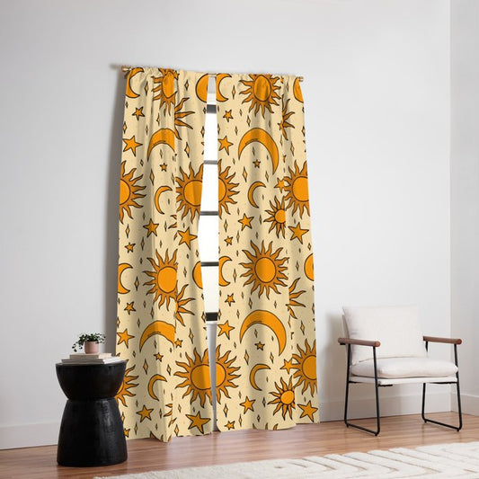 Vintage Sun and Star Print Window Curtain Gallery Image 2