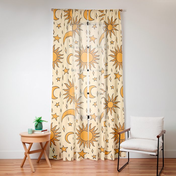 Vintage Sun and Star Print Window Curtain Gallery Image 12