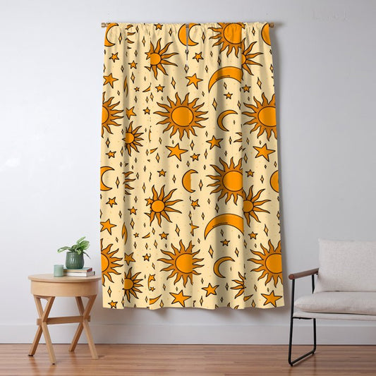 Vintage Sun and Star Print Window Curtain Gallery Image 1