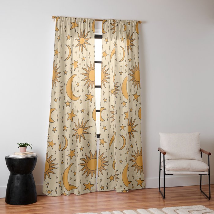 Vintage Sun and Star Print Window Curtain Gallery Image 14