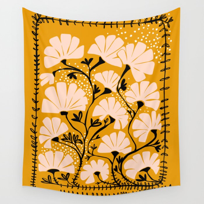 Ever blooming good vibes mustard yellow Wall Tapestry Gallery Image 3