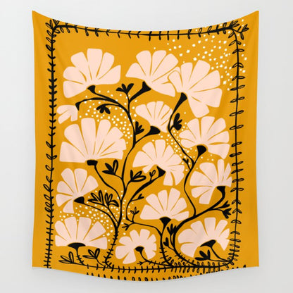 Ever blooming good vibes mustard yellow Wall Tapestry Gallery Image 3