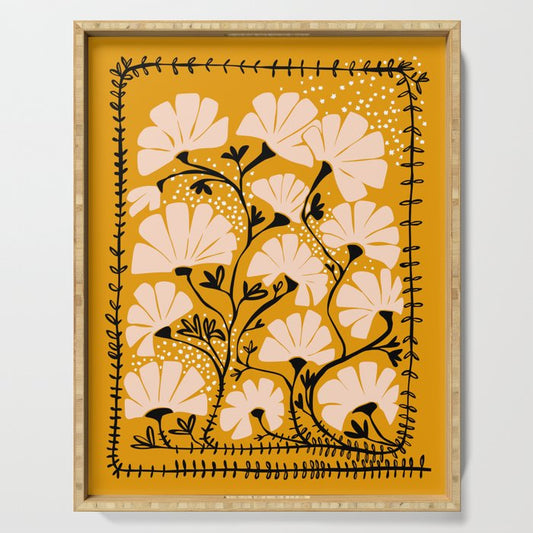 Ever blooming good vibes mustard yellow Serving Tray Gallery Image 1