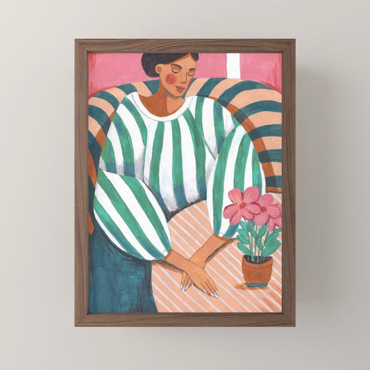 Woman in stripes in thought Mini Art Print Gallery Image 2