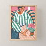 Woman in stripes in thought Mini Art Print Gallery Image 1