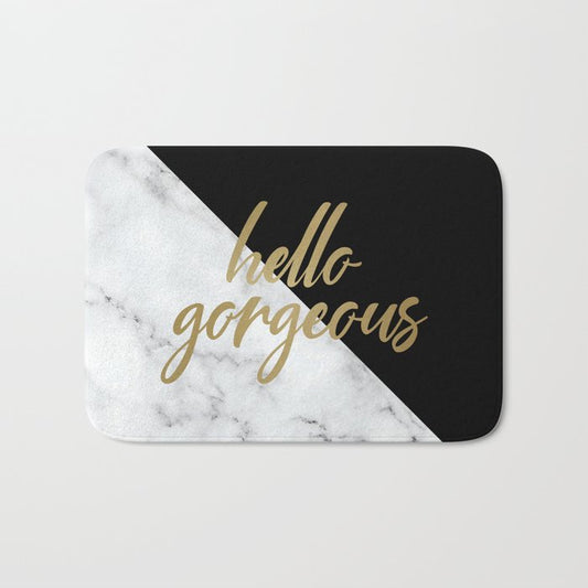 Hello Gorgeous, Meme, Marble and Black Bath Mat Gallery Image 1