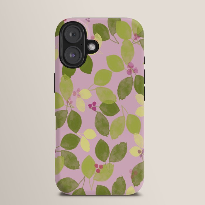 Summer Leaves and Berries on Pink iPhone Case Gallery Image 13