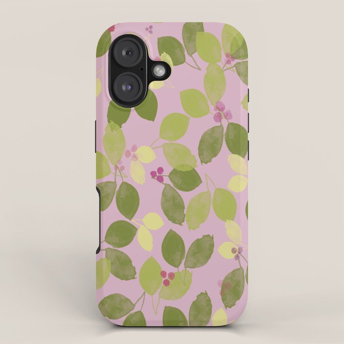 Summer Leaves and Berries on Pink iPhone Case Gallery Image 1