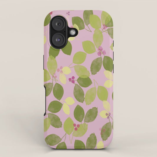 Summer Leaves and Berries on Pink iPhone Case Gallery Image 1