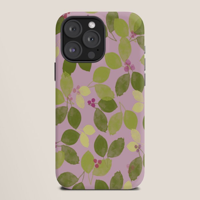 Summer Leaves and Berries on Pink iPhone Case Gallery Image 12