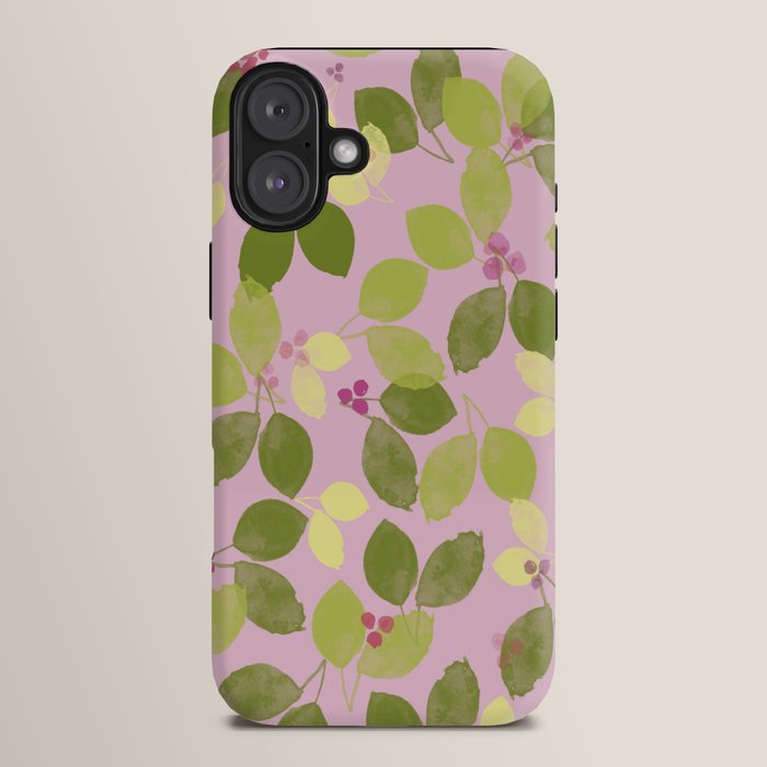 Summer Leaves and Berries on Pink iPhone Case Gallery Image 14