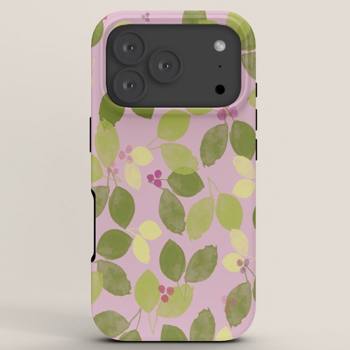 Summer Leaves and Berries on Pink iPhone Case Gallery Image 7
