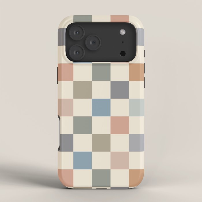 Blue & Beige Neutral Checker iPhone Case Gallery Image 4