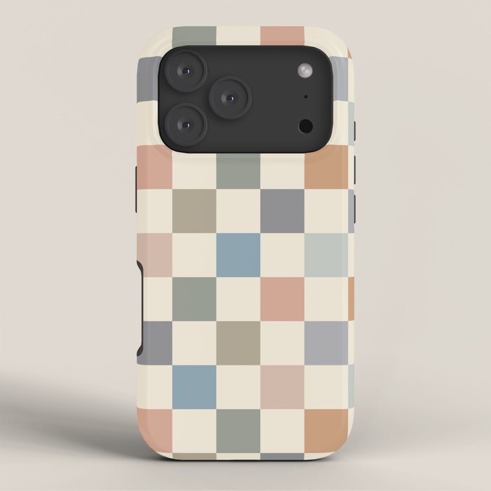 Blue & Beige Neutral Checker iPhone Case Gallery Image 3