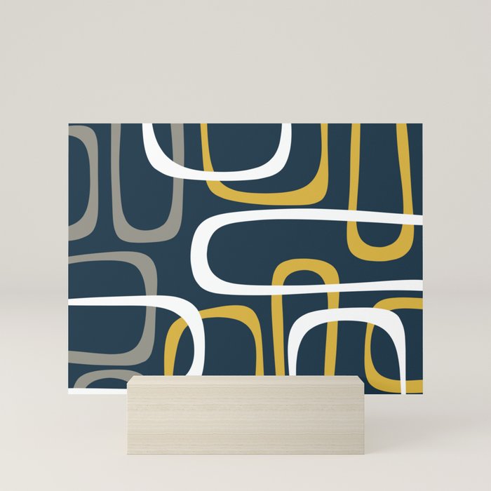 Mid Century Modern Loops Pattern in Light Mustard Yellow, Navy Blue, Gray, and White Mini Art Print Gallery Image 5