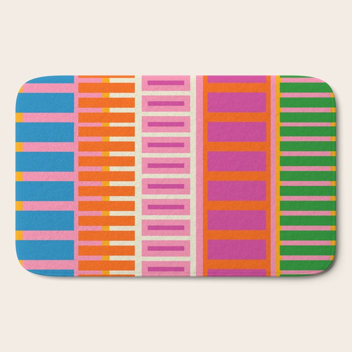 Colorful Block Stripe Bold Pattern Pink Green Orange Blue Bath Mat Gallery Image 2