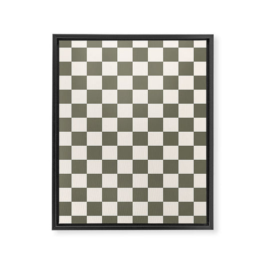 Checkerboard - Olive Green Framed Canvas Print Gallery Image 1