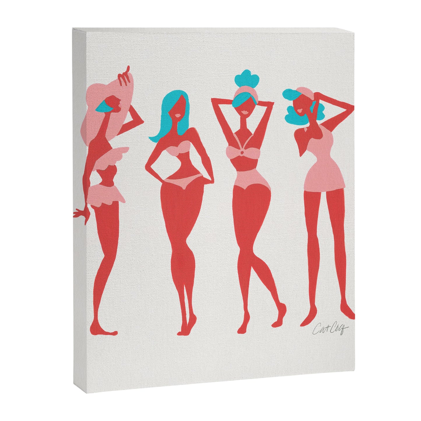 Beach Bombshells - Cyan & Coral Palette Canvas Print Gallery Image 3