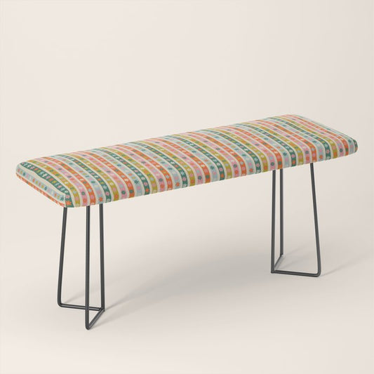 Colorful vintage flower stripe art pattern Bench Gallery Image 1