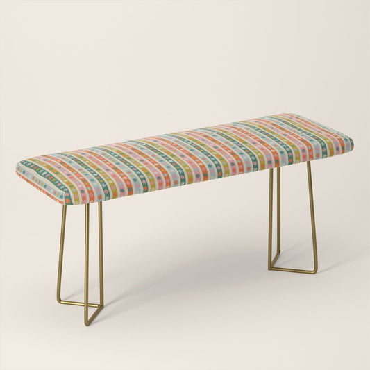 Colorful vintage flower stripe art pattern Bench Gallery Image 2