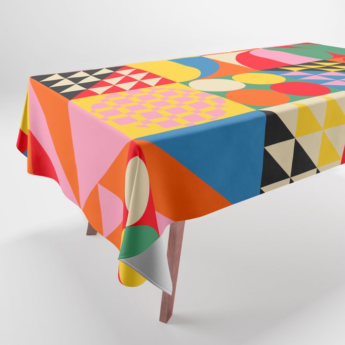 Happy Colorful Geometric Tropical Jungle Tablecloth Gallery Image 1