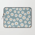 Daisies - daisy floral repeat, daisy flowers, 70s, retro, black, daisy florals dusty blue Laptop Sleeve Gallery Image 1