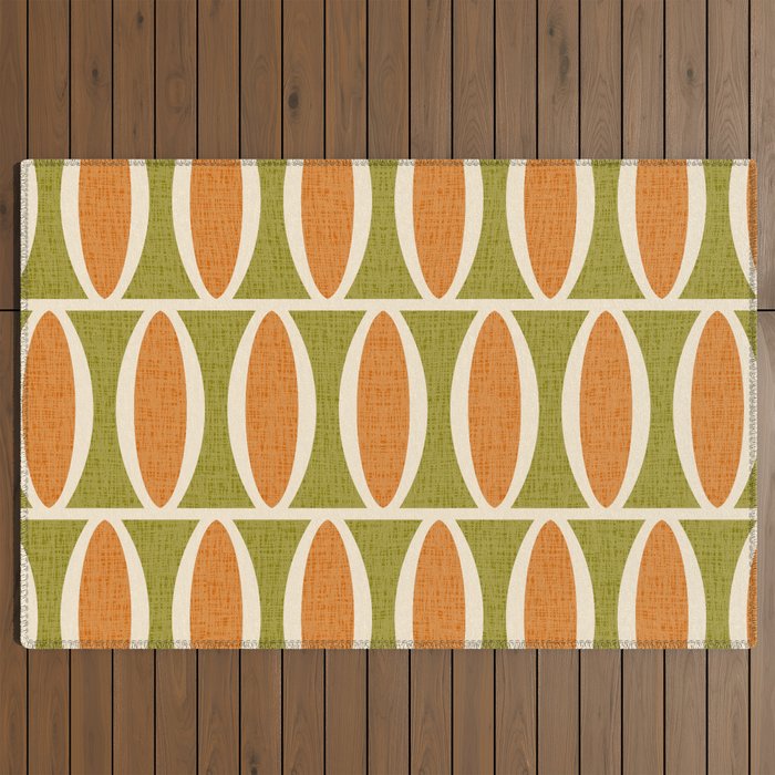 Retro Vintage 1950s Style Geometric Oval Pattern 228 Googie Orange Olive Green Outdoor Rug Gallery Image 2