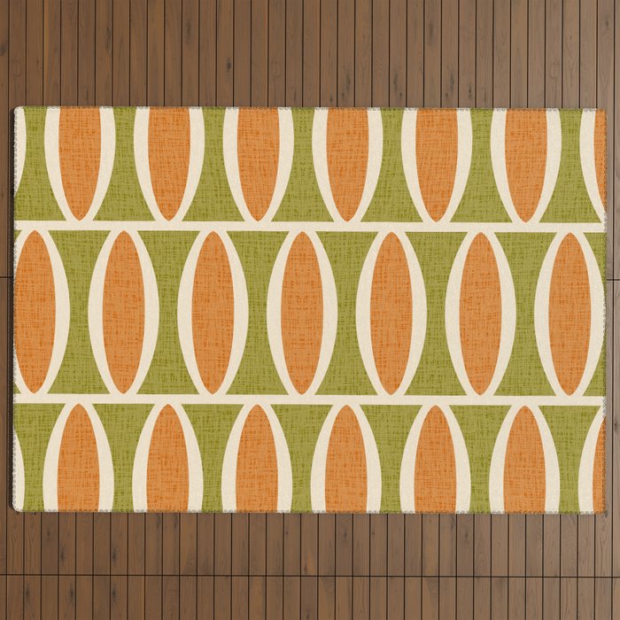 Retro Vintage 1950s Style Geometric Oval Pattern 228 Googie Orange Olive Green Outdoor Rug Gallery Image 4