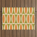 Retro Vintage 1950s Style Geometric Oval Pattern 228 Googie Orange Olive Green Outdoor Rug Gallery Image 1