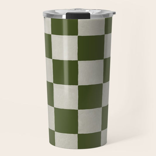 checkerboard hand-painted-olive Travel Mug Gallery Image 1