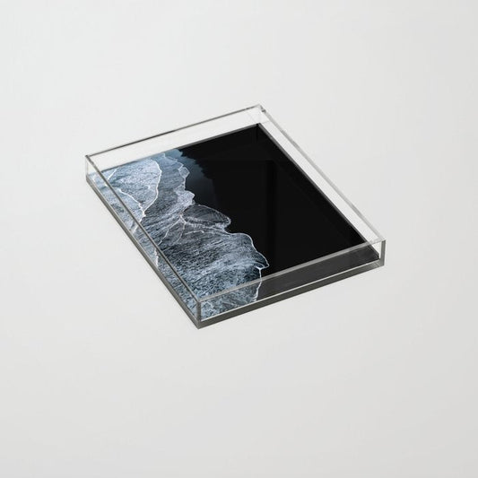 Waves on a black sand beach in iceland - minimalist Landscape Photography Acrylic Tray Gallery Image 2