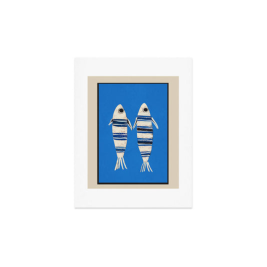 Minimal Fish on Blue Art Print Gallery Image 2