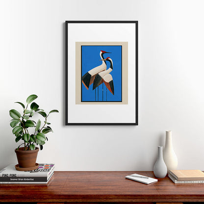 Stillness in Motion - Abstract Cranes in Blue Framed Art Print Gallery Image 6