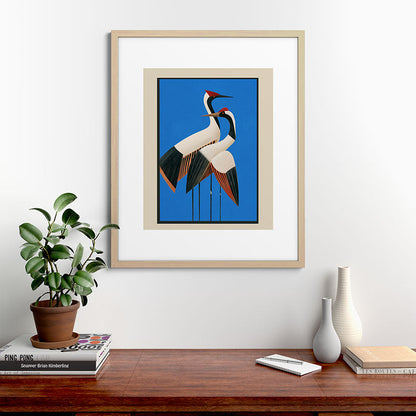 Stillness in Motion - Abstract Cranes in Blue Framed Art Print Gallery Image 49
