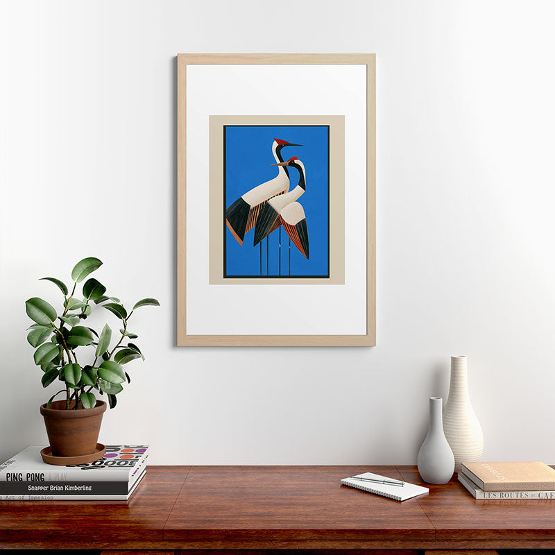 Stillness in Motion - Abstract Cranes in Blue Framed Art Print Gallery Image 48