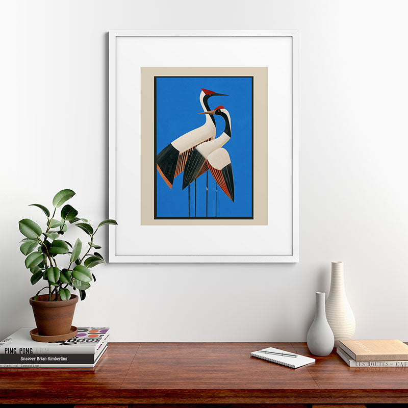 Stillness in Motion - Abstract Cranes in Blue Framed Art Print Gallery Image 56