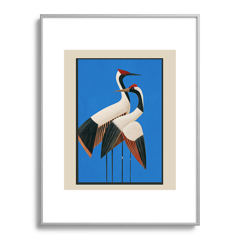 Stillness in Motion - Abstract Cranes in Blue Framed Art Print Gallery Image 99