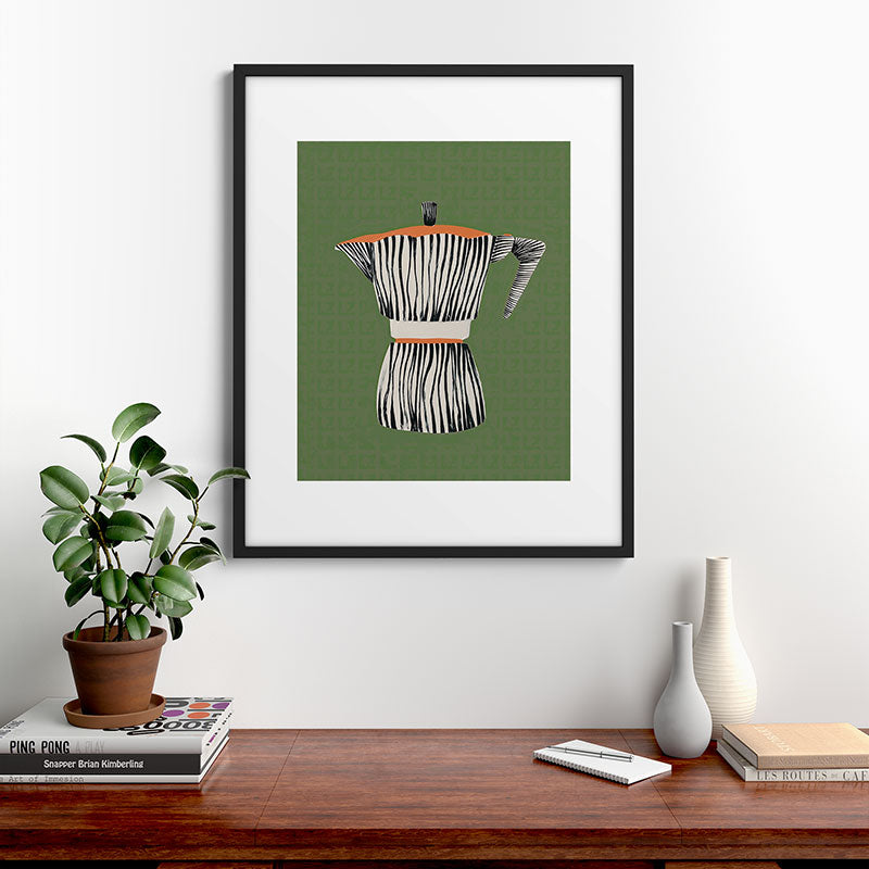 Zebra Moka in Olive Framed Art Print Gallery Image 7