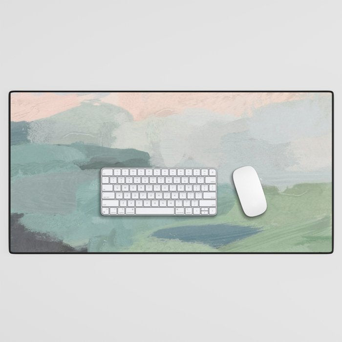 Farmland Sunset II - Seafoam Green Mint Black Blush Pink Abstract Nature Land Art Painting Desk Mat Gallery Image 1